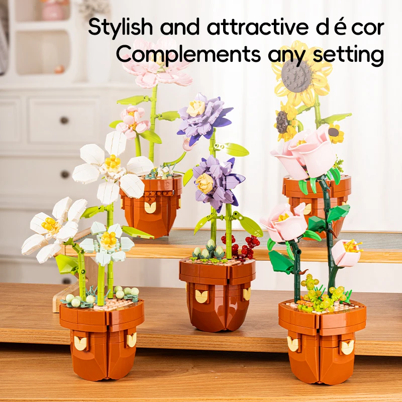 

Children's building block flower potted toy can assemble creative flower bouquets, roses, sunflowers, couple's birthday gifts