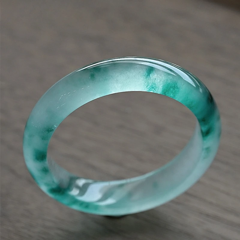 Pulsera de Jade verde hielo para mujer, círculo positivo, pulsera de agua azul, tira plana Retro, cuarzo