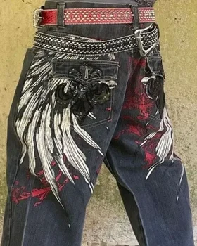 Y2K Jeans nuevos Harajuku Retro gótico ala patrón de letras pantalones vaqueros holgados pantalones negros Punk Hip Hop gótico pantalones de pierna ancha ropa de calle