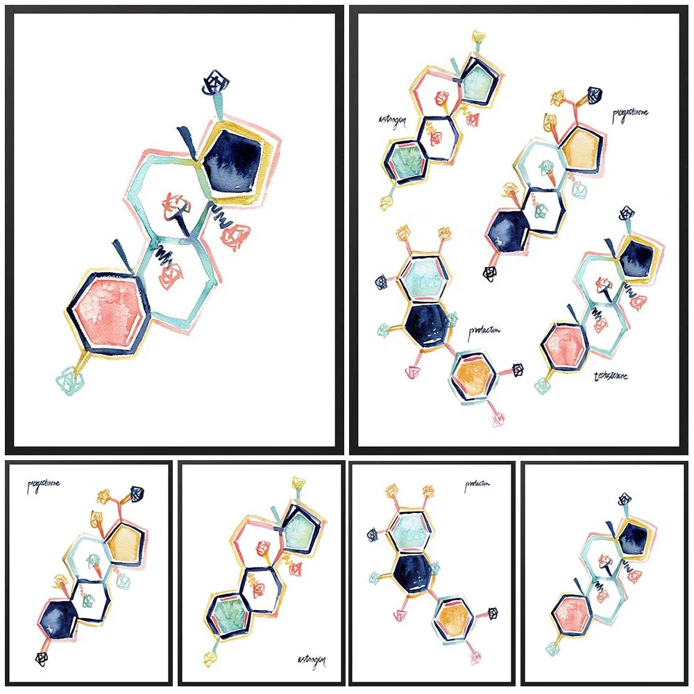 

Chemical Molecular Structure Progesterone Estrogen Prolactin Poster Wall Art Canvas Painting Wall Pictures For Room Unframed
