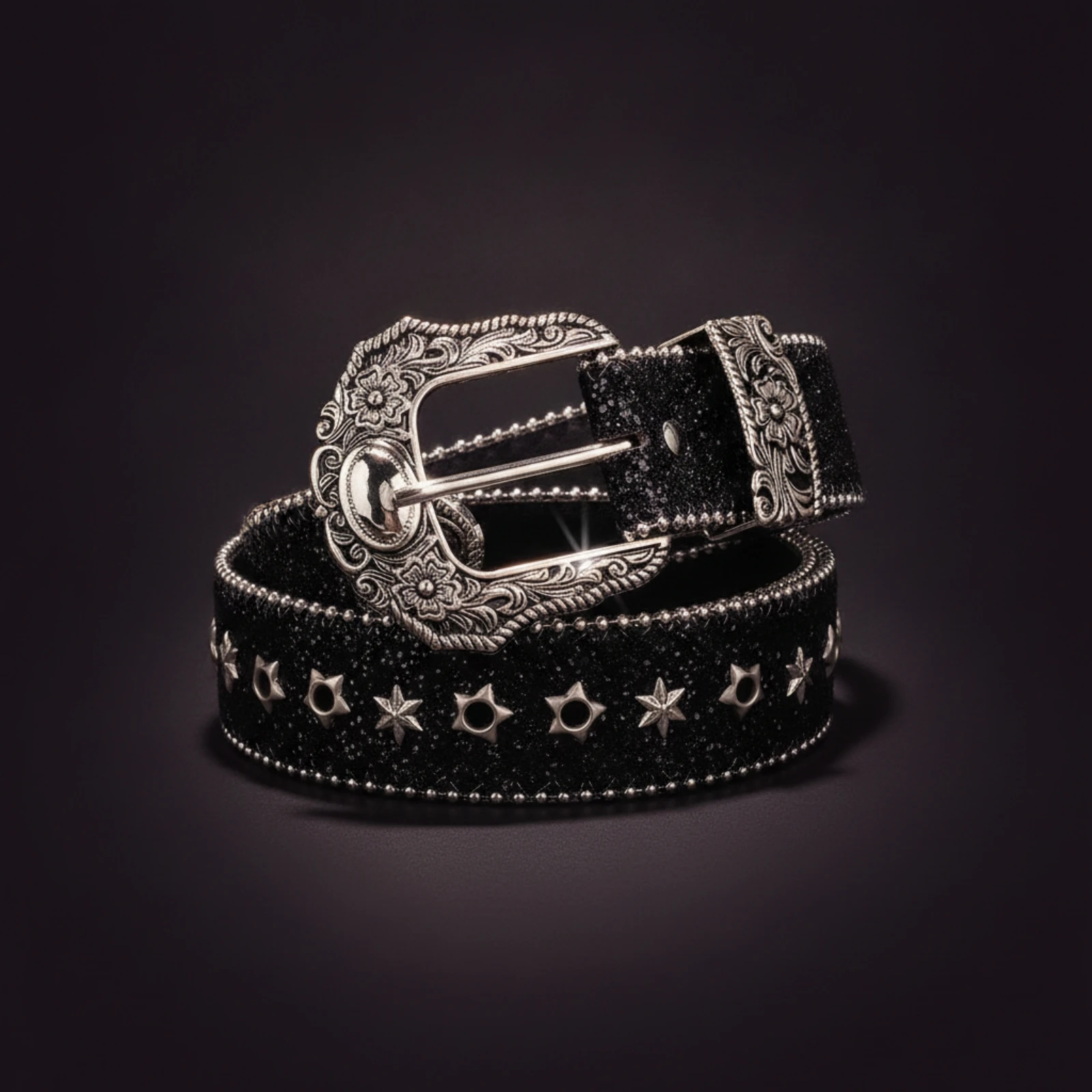 Belt with Star Eyelets Shimmery Western Belt Retro Punk for Women, Dresses, Suits
