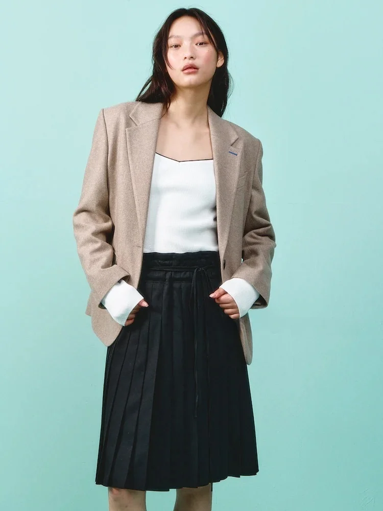 00% algodón puro cintura alta plisada viajero versátil adelgazante f falda coreana Sle Midi falda plisada con cinturón