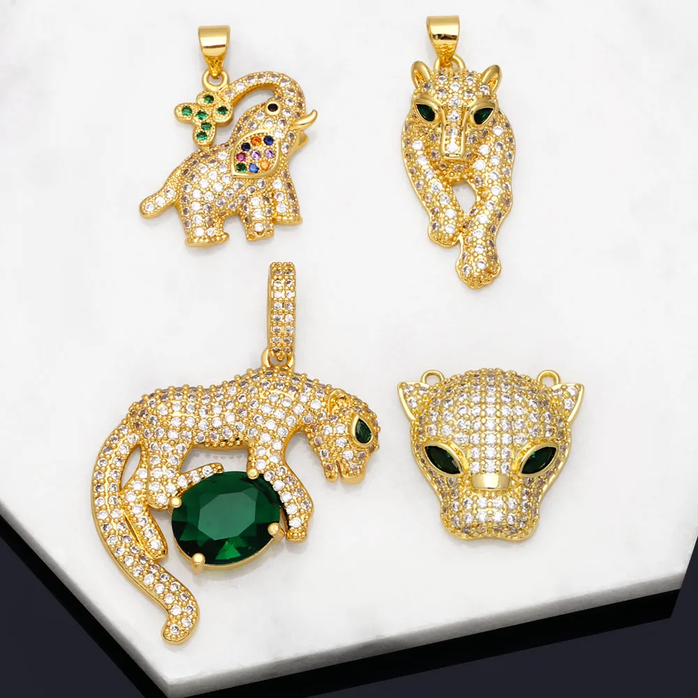 OCESRIO-Colgante de leopardo de CZ grande, collar de cristal chapado en oro de cobre, fabricación de joyas, elefante de la suerte, nueva moda, pdta824