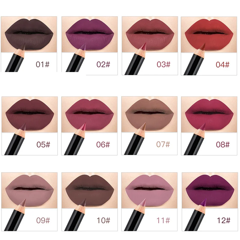 12 Kleuren Cosmetische Lippenstift Pen Mat Langdurige Pigmenten Waterdichte Dame Charmante Lipliner Contour Make-Up Lippenstift Tool