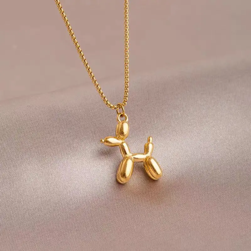 New Cute Gold Color Balloon Dog Pendant Necklace Men Women Creative Animal Fashion Clavicle Chain Necklace Jewelry Gift image 6