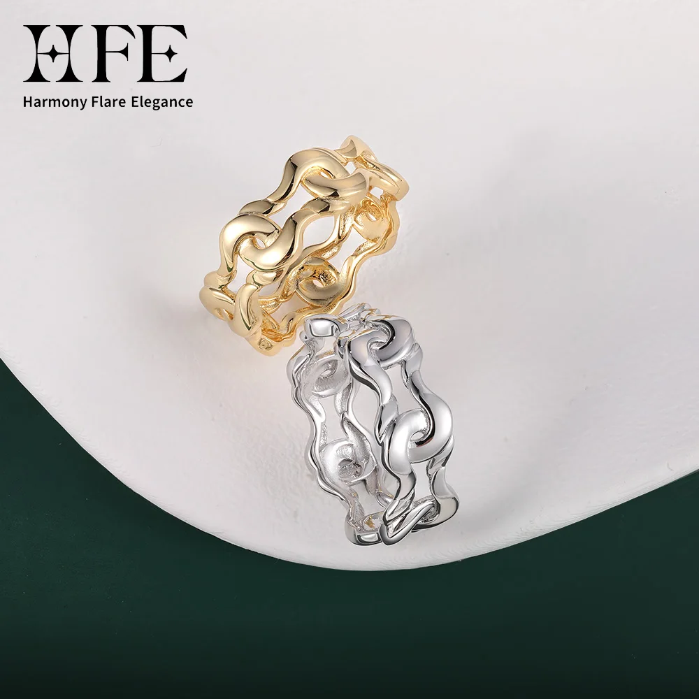 

HFE 925 Sterling Silver Hollow Braided Ring with Gold Plating Material Punk Bohemian Style Men's and Women's Fashion Jewelry