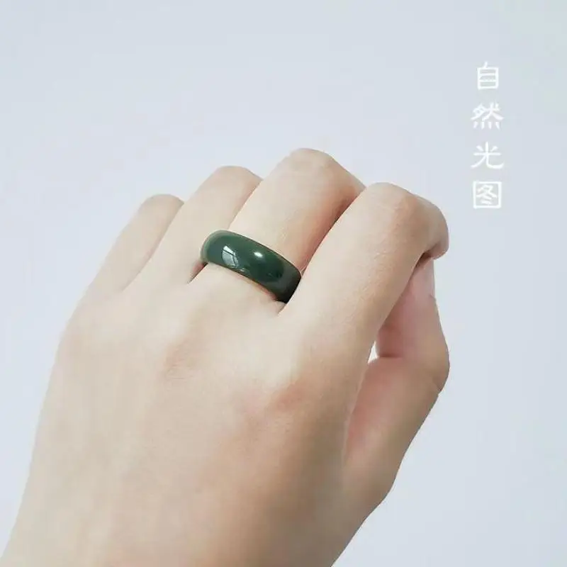Hetian Jade Ring Men Women Healing Gemstone Fine Jewelry Genuine Natural Hotan Jades Nephrite Green Jade Rings Anillos Mujer view 3