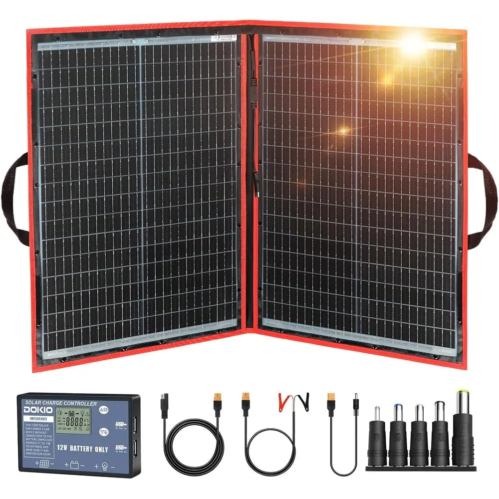 100W Portable Foldable Solar Panel Kit (19x26in, 5.3lb), with Separate Controller and Dual USB, Monocrystalline Charger for 12V