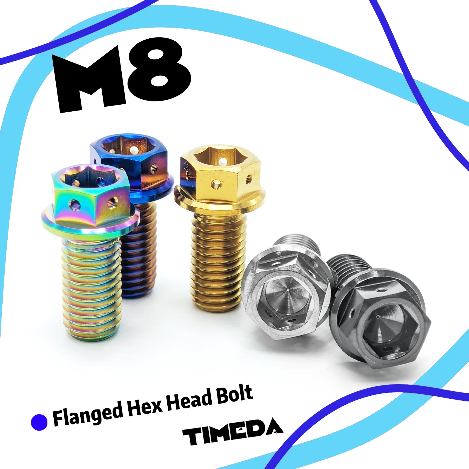 M8 15-55mm Titanium Bolts Pitch 1.25mm Flanged Hex Head Bolt  for Motorcycle Accessory Parts