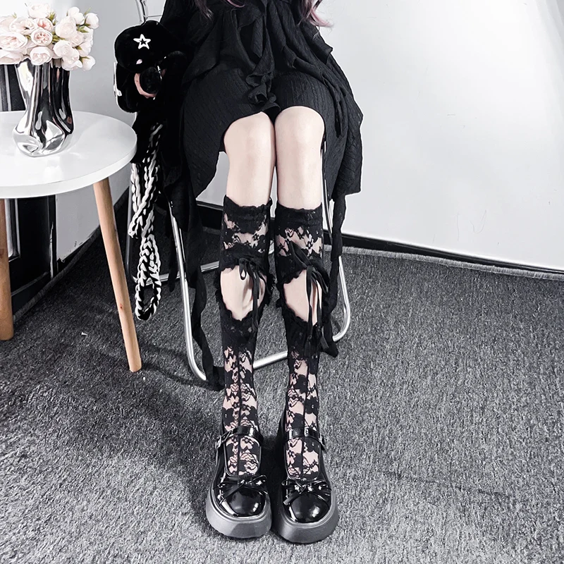 Calf Socks Summer Thin Style With Straps Hosiery Sweet Soft Girl Lolita Black Stockings Japanese Pure Desire Mid-Calf Long Socks