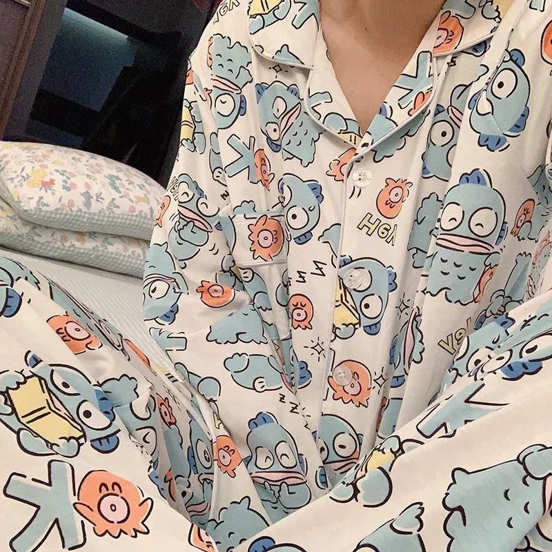 

Cute Japanese Plaid Long Sleeve Pants Cartoon Sanrio Hello Kitty Pajama Set Cotton Women Student Home Outdoor Spring Autumn Pj