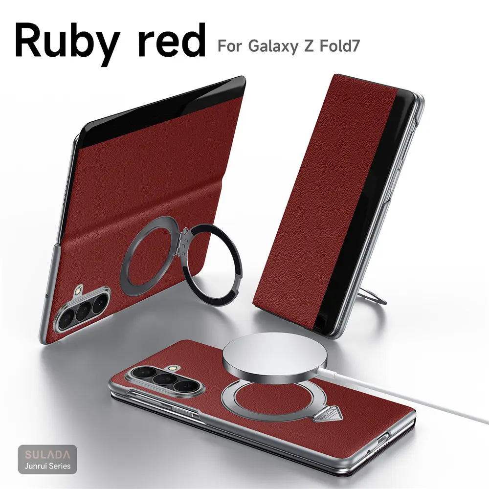

Чехол-кронштейн премиум-класса из натуральной яловой кожи для Samsung Galaxy Z Fold7, матовая крышка с видом на окно