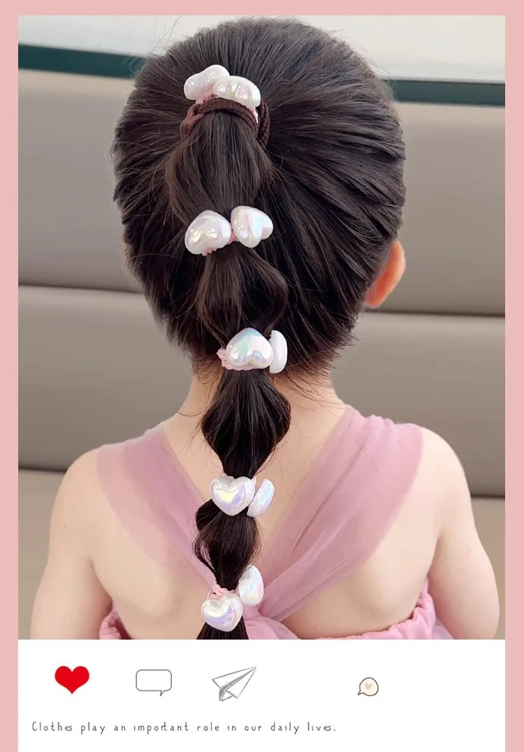 10-teiliges Set mit elastischen Haargummis für Kinder, Perlen-/Herz-/Stern-Haarbänder, schmerzfreie Pferdeschwanzhalter für Mädchen, Haarschmuck für den Alltag und Partys – Detail 1