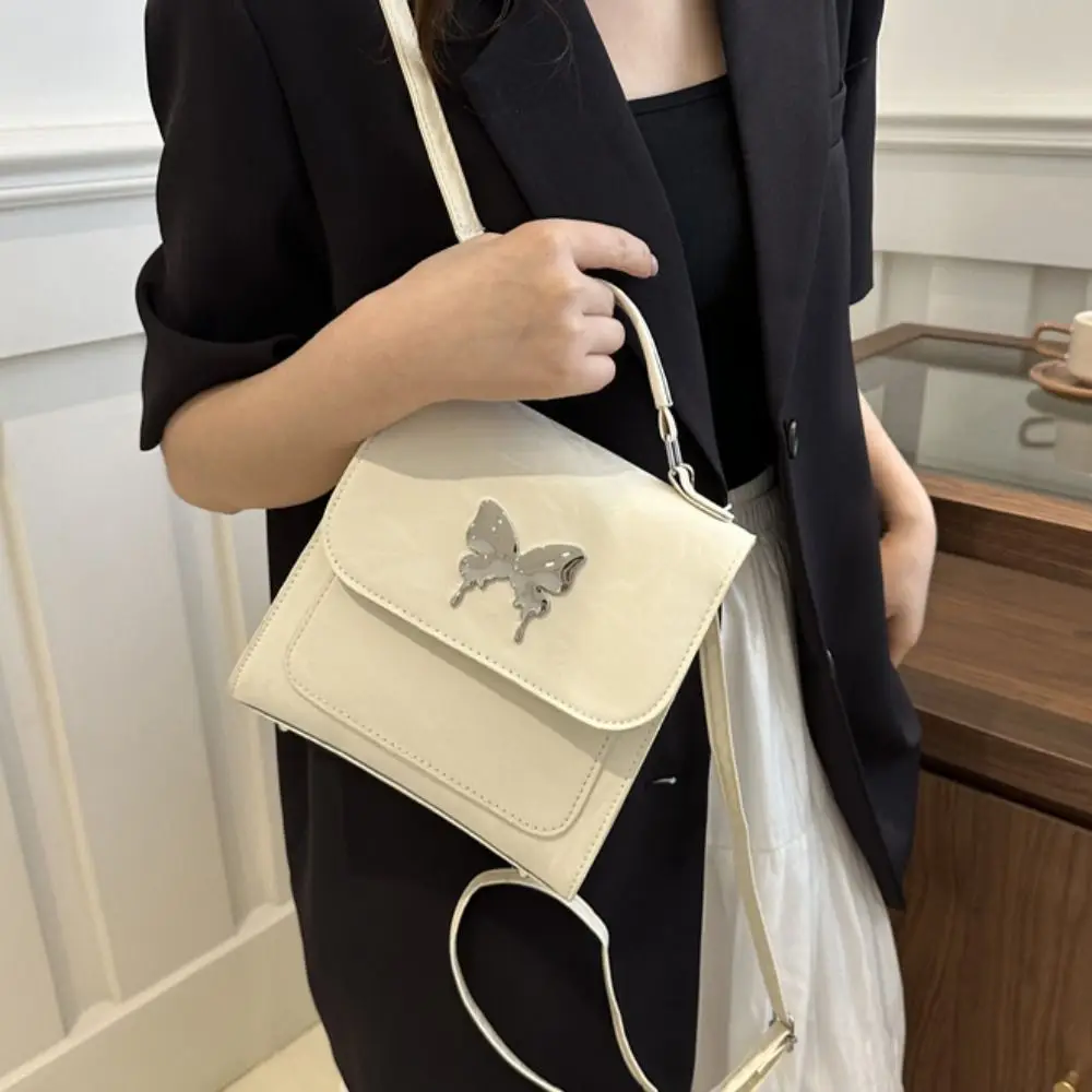 

Large Capacity Korean Style Backpack Square Butterfly Pattern Pu Leather Backpack Handbag Solid Color Y2k School Bag Travel