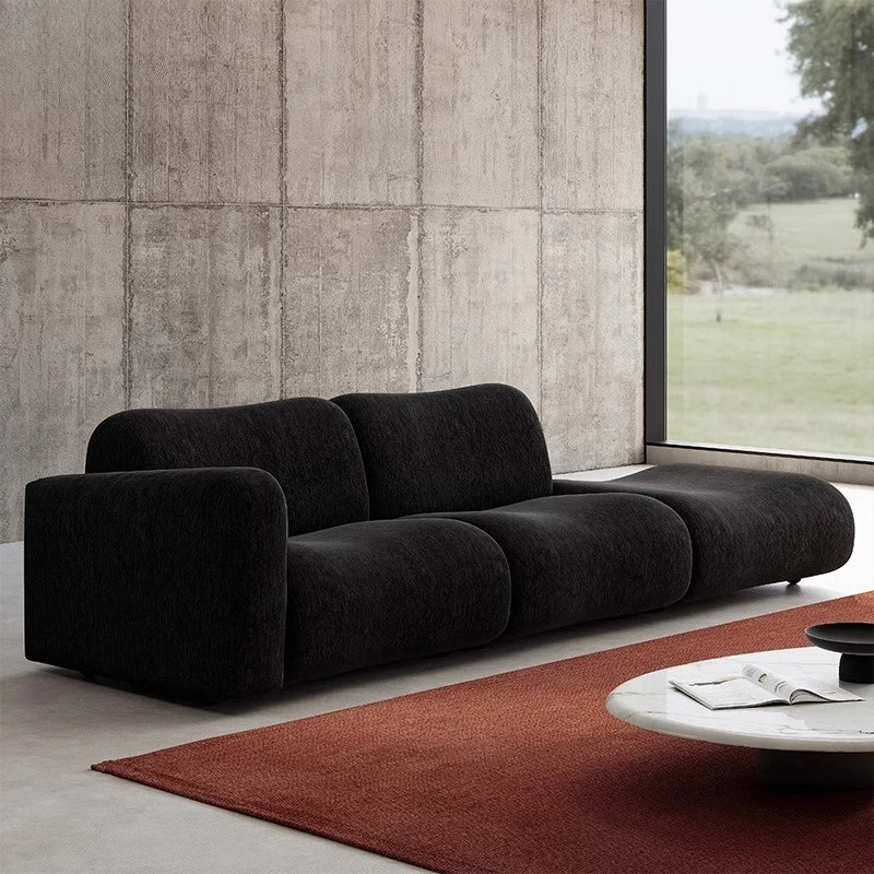 Minimalist fabric sofa living room straight row combination retro full dismantling and washing chenille sectional sofa