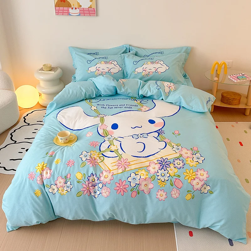 

Duvet Cover Set Cinnamon Dog Swing Flowers Blue Background Children Adult Use Room Decoration Single Double Bed Queen King Size