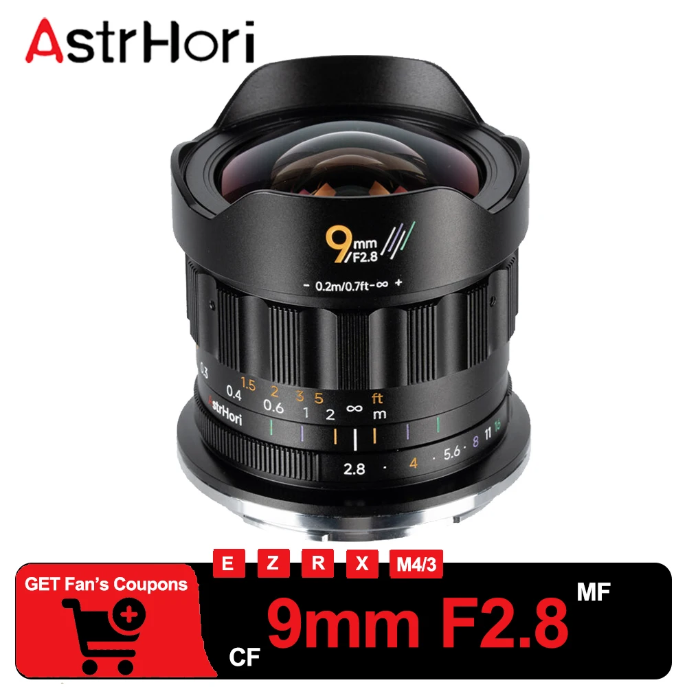 Lente de cámara AstrHori de 9 mm F2.8 ultra gran angular con enfoque manual para Sony A7S, Nikon ZFC, Fuji X-E5, Olympus EPM1