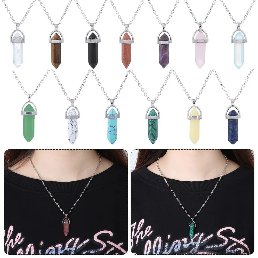 Silver Plated Point Pendulum Chakra Jewelry Accessories Quartz chain Natural Crystal Necklace Stone Pendant