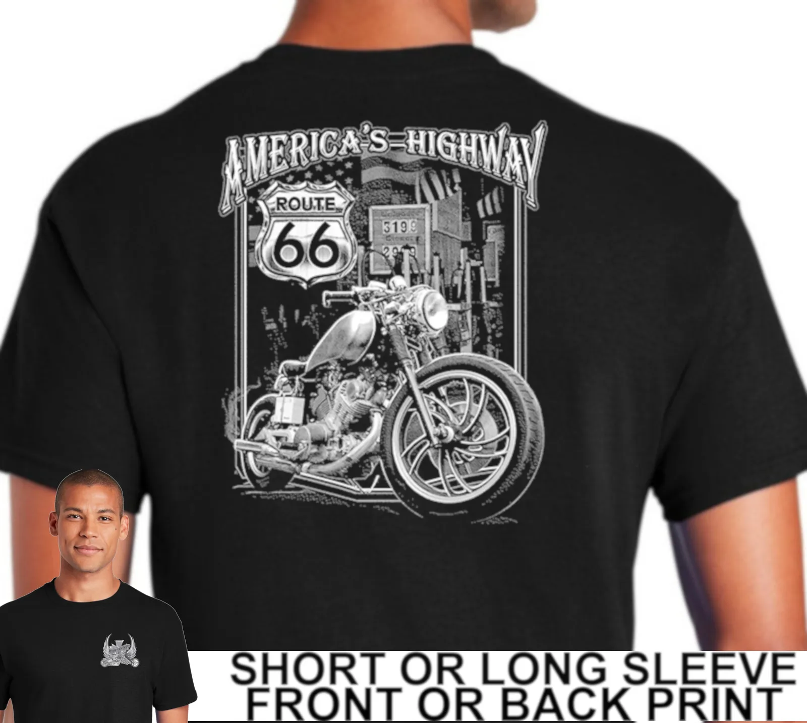 

Biker Route 66 America's Highway American Motorcycle T-Shirt 100% Cotton O-Neck Short Sleeve Casual Mens T-shirt Streetwear