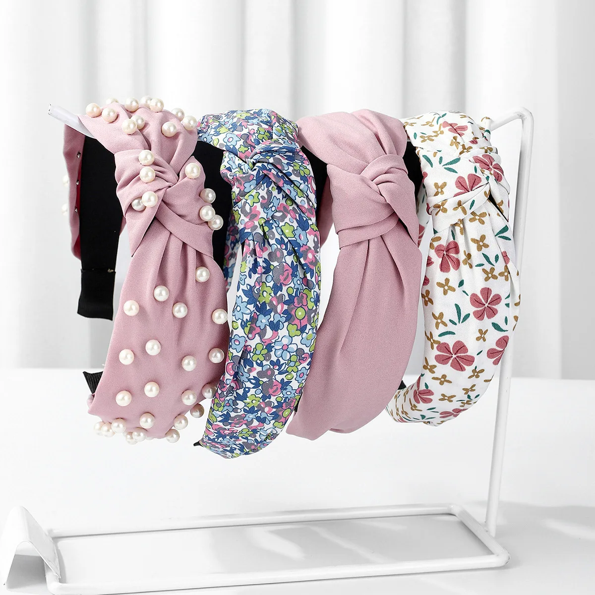 4 Pieces Red Pink Love Heart Valentine’s Day Floral Head Bow Wraps Wide Fabric Headband Women Hair Accessories Girls Head Band 6