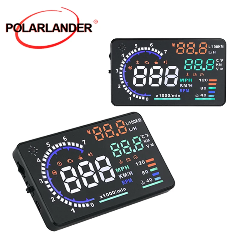 A8 OBD2 Car HUD Head‑Up Display Auto‑Manual Brightness KM‑MPH ℃‑℉ Switch Vehicle Projector
