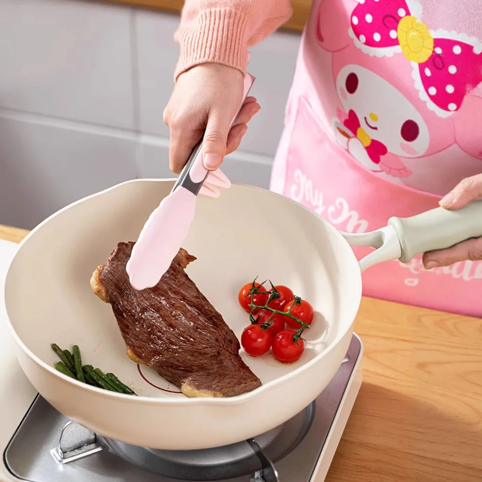 Sanrio kawaii hello kitty pinças de churrasco de silicone uso doméstico meninas cozinha anti escaldadura grelhado bife dopamina pinças de salada colorida