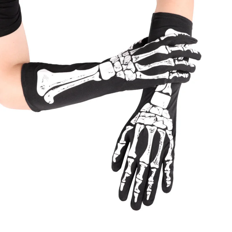 هالوين الهيكل العظمي الهيكل العظمي قفازات سوداء خدعة الرياح الداكنة قفازات محدبة الهيكل العظمي شبح مهرجان زي تأثيري الزينة #2