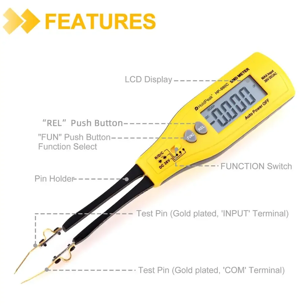 HoldPeak Digital SMD Tester misuratore di capacità misuratore di resistenza diodo/Test della batteria Carry Power Battery Teste,rHoldPeak HP-990C