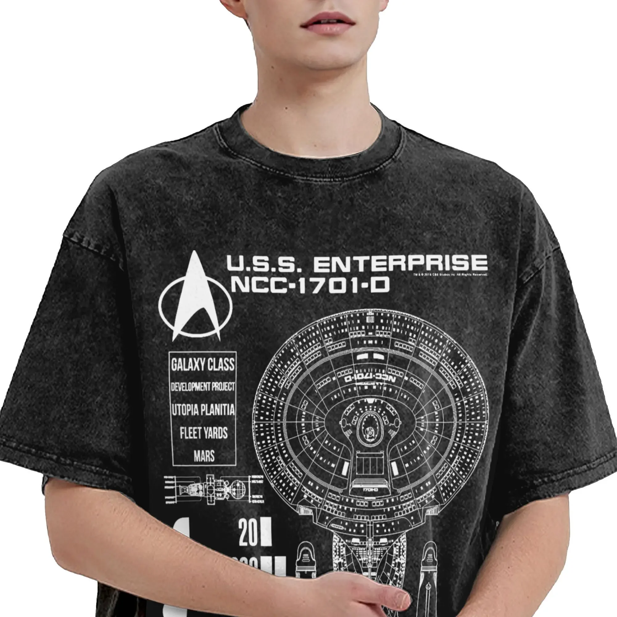 Printed Star Trek Next Generation U.S.S Enterprise Schematics  Washed T Shirts Outfit Harajuku T-Shirt  for Men Women Tee Shirt image 3