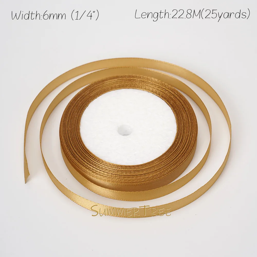 Goldfarbenes Satinband, 25 Yards, 22,8 Meter, 6 mm, 10 mm, 15 mm, 25 mm, 38 mm, 50 mm, für handgefertigte DIY-Geschenkverpackungen, Party, Halloween-Dekoration – Detail 5