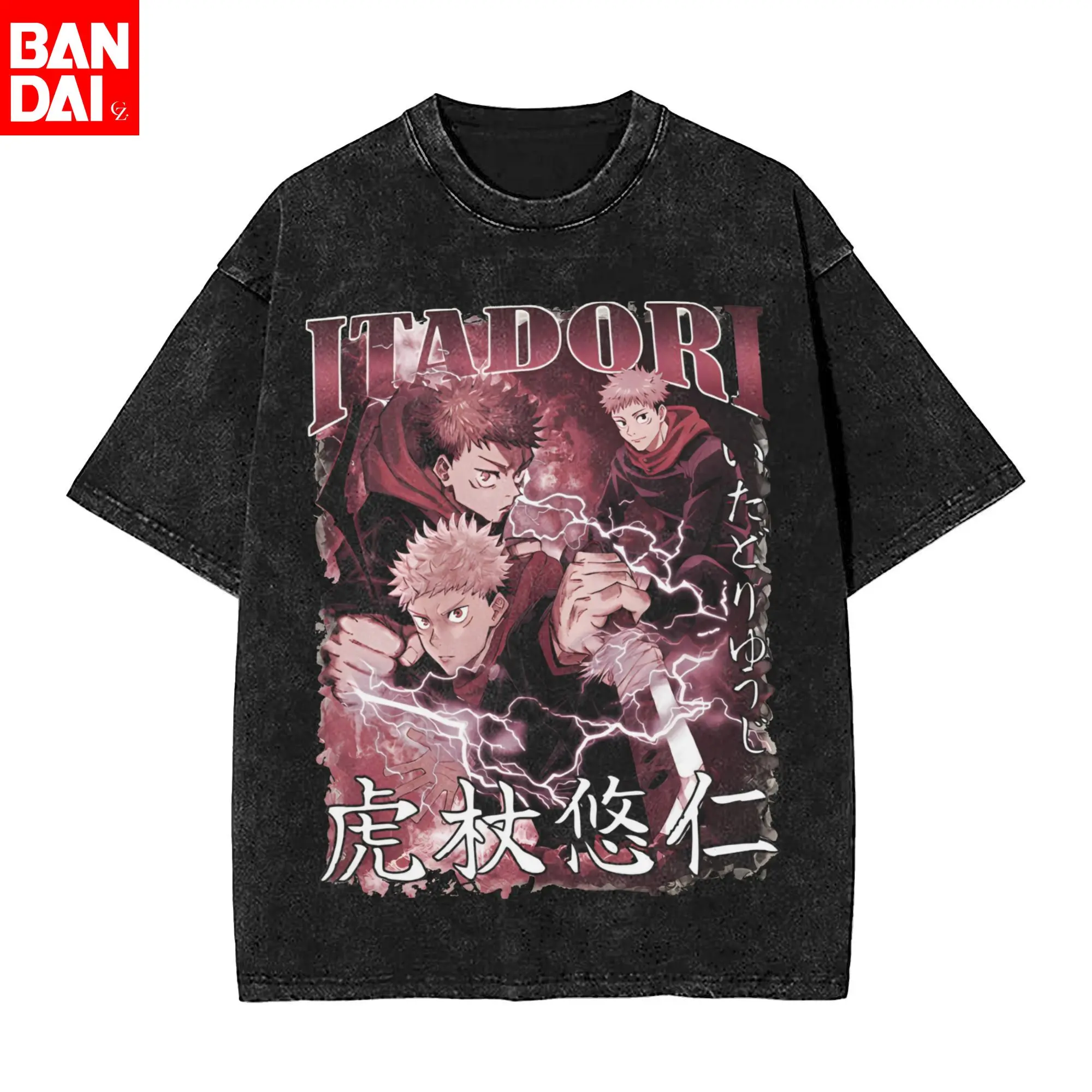 Übergroßes gewaschenes T-Shirt Jujutsu Kaisen Gojo Satoru Mädchen-Dinner Grafikdruck Vintage Streetwear Kurzarm Anime Casual Oberteil