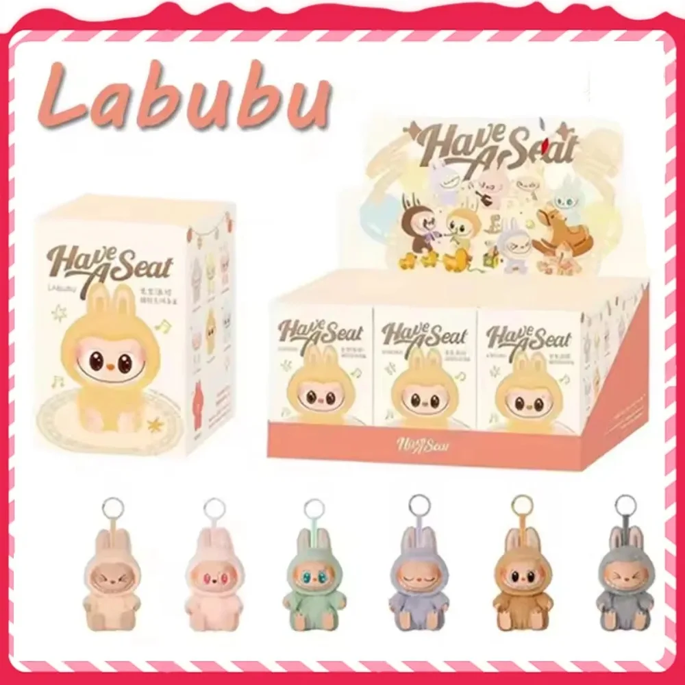 

Anime Figure Labubu Blind Box Have A Seat Series Pendant Flocking Model Toy Kawaii Monster Replica Keychain Toy Birthday Gift