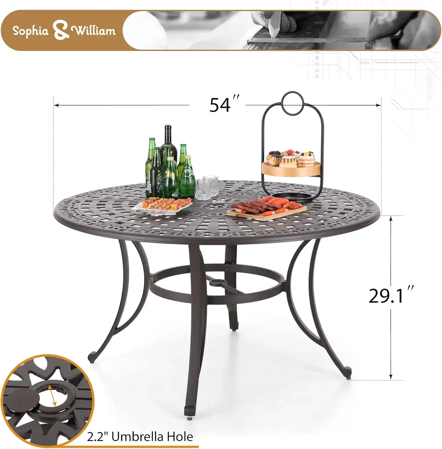 Sophia & William Outdoor Dining Table 6-Person Round Cast Aluminium