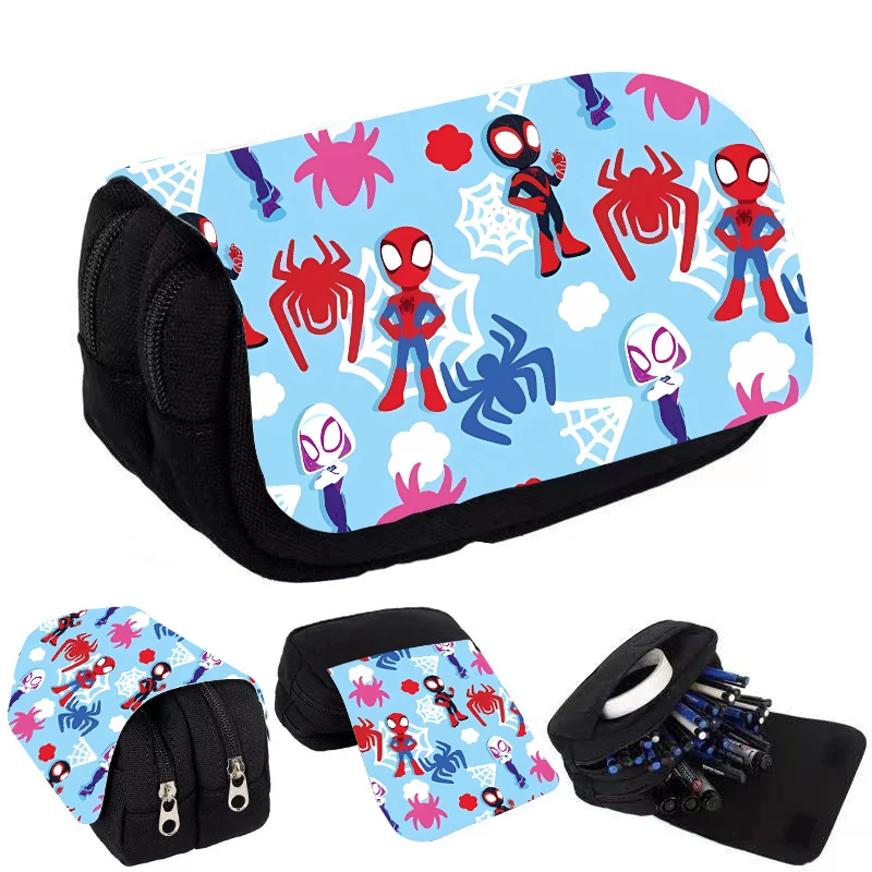 Disney Marvels Flip Pen Bags Anime Spider-Man astucci per matite a due piani Cartoon Kids Pencil Bag forniture di cancelleria per la scuola regalo