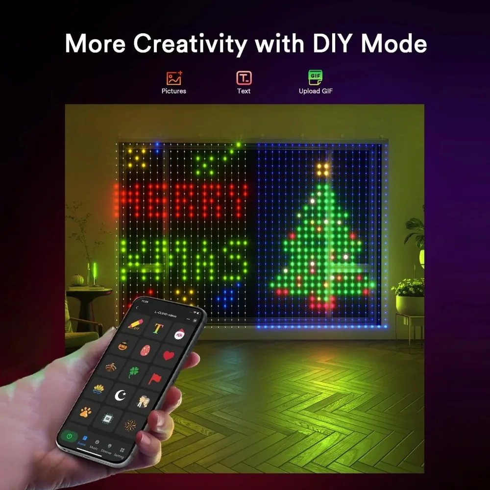 أضواء الستار الذكية أضواء الستار سلسلة مقاوم للماء DIY بها بنفسك لون نمط النص الموسيقى مزامنة لعيد الميلاد داخلي في الهواء الطلق خلفية ديكور