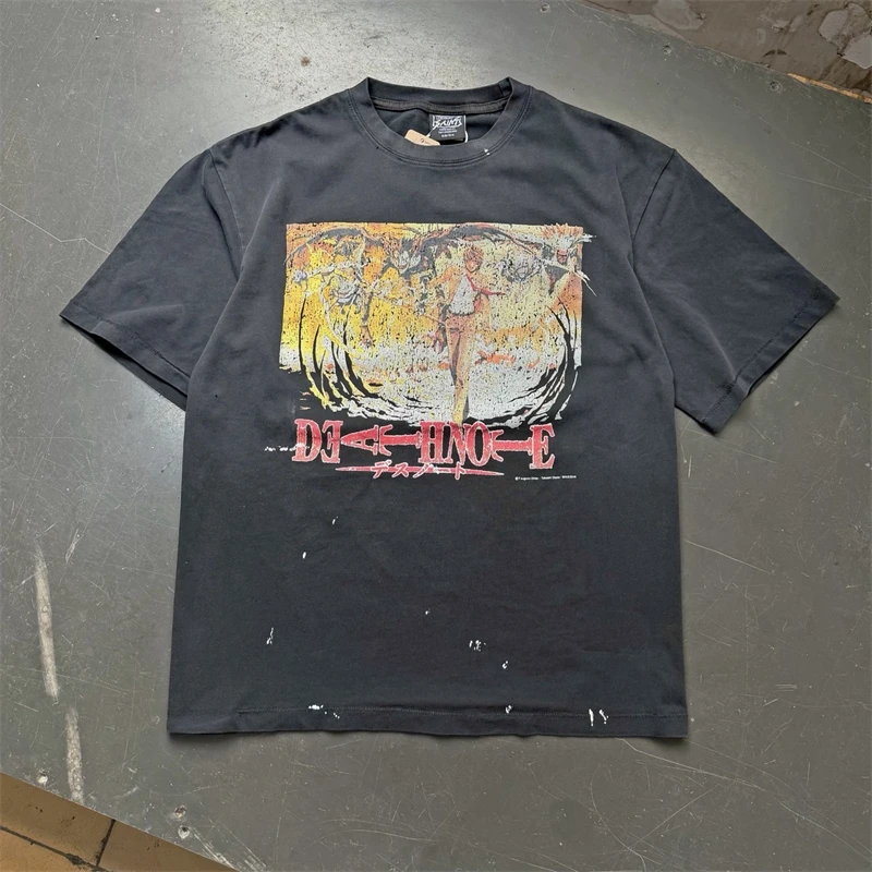 Camiseta de algodón holgada informal con estampado vintage de anime Summer Saint, estilo urbano, moderna, hip hop, deportiva, oversize, para hombre, manga corta