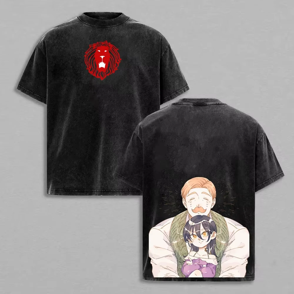 Japan Anime The Seven Deadly Sins Escanor Manga Graphic Print T-shirt Men Women Retro Washed Oversize Cotton  Top Summer New Tee