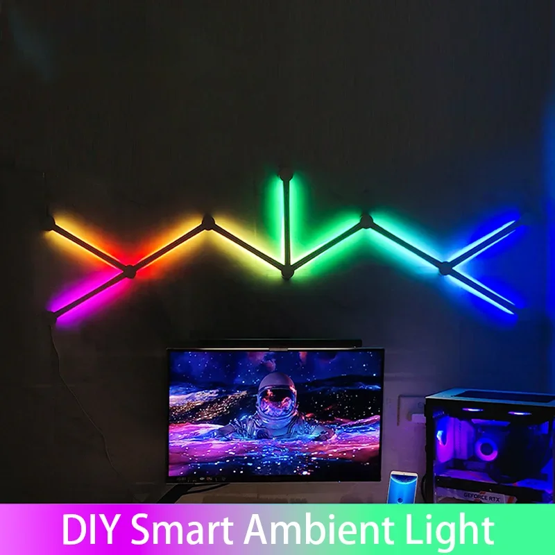 

Splicing DIY Atmosphere RGB Smart Wall Voice Control Lamp for Esports Room Bedroom Bar Decoration Night