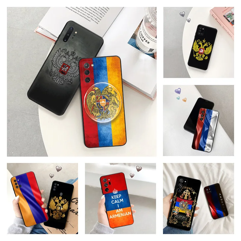 Matte Phone Case For Samsung Galaxy S24 S23 FE S22 S21 S20 Ultra S10 Plus Note 20 10 Russia Armenia Flag Black Soft Cover