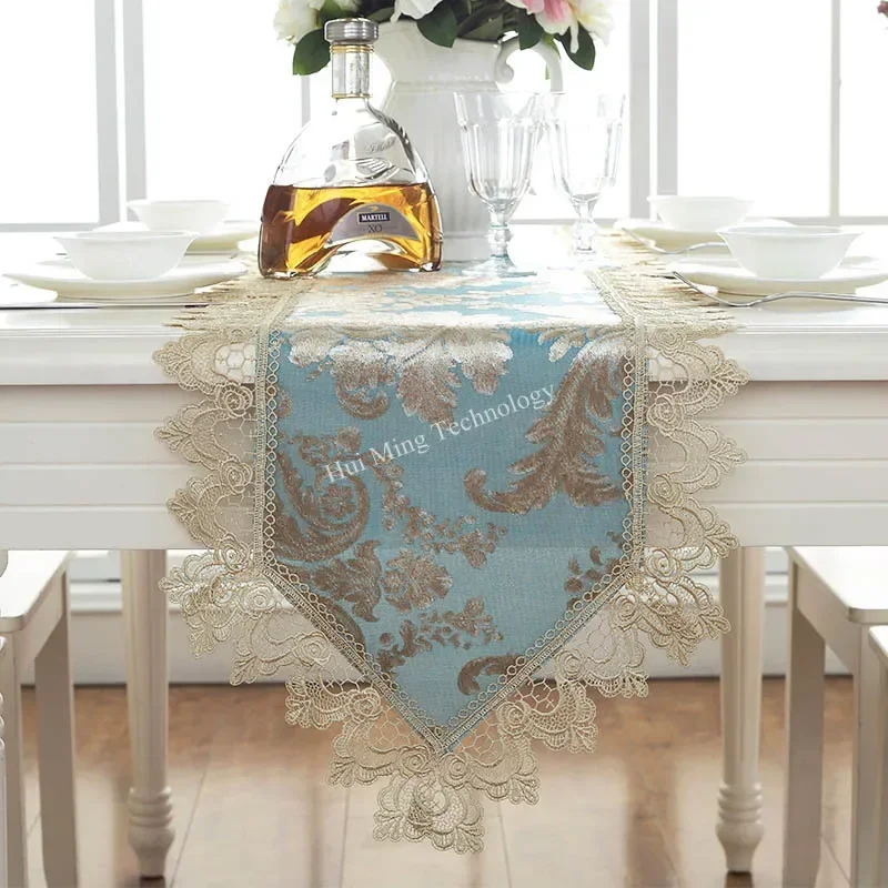 Table Runner Blue Dining Table Cloth Runners Three-dimensional Jacquard Europe Embroidered Flag Corner Coffee Tv Cabinet Dust