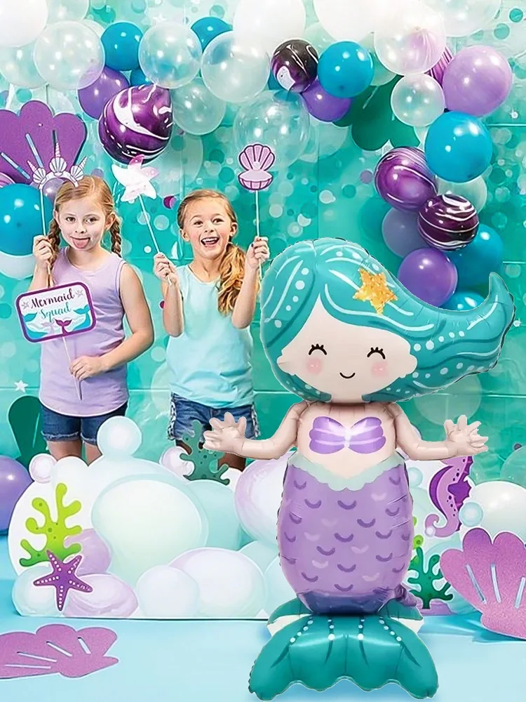 1 Stück stehende Meerjungfrauen-Ballons für Geburtstagsfeier-Atmosphäre, Innen-/Außendekoration, Meerjungfrauen-Partydekoration – Detail 4