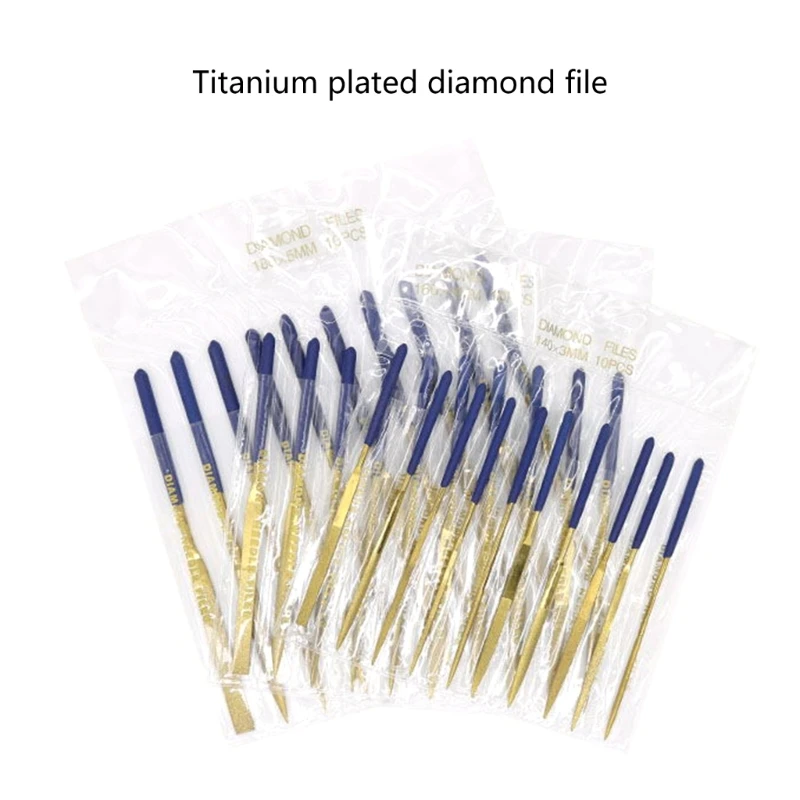 Jeu limes à aiguilles diamantées professionnelles, 10 pièces, avec revêtement en titane, avec poignée en caoutchouc souple,