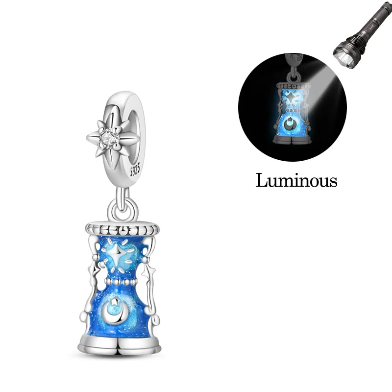New 925 Sterling Silver Luminous Time Hourglass Charms Pendants For Women Fit Original Bracelet DIY Birthday Party Jewelry Gifts