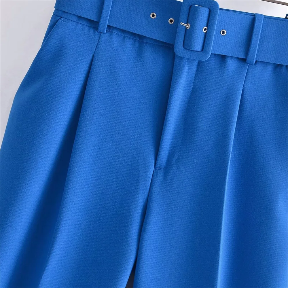 2024 Spring New Women\'s Fashion Casual High Waist Pants Versatile Solid Color Matching Belt Long Pants