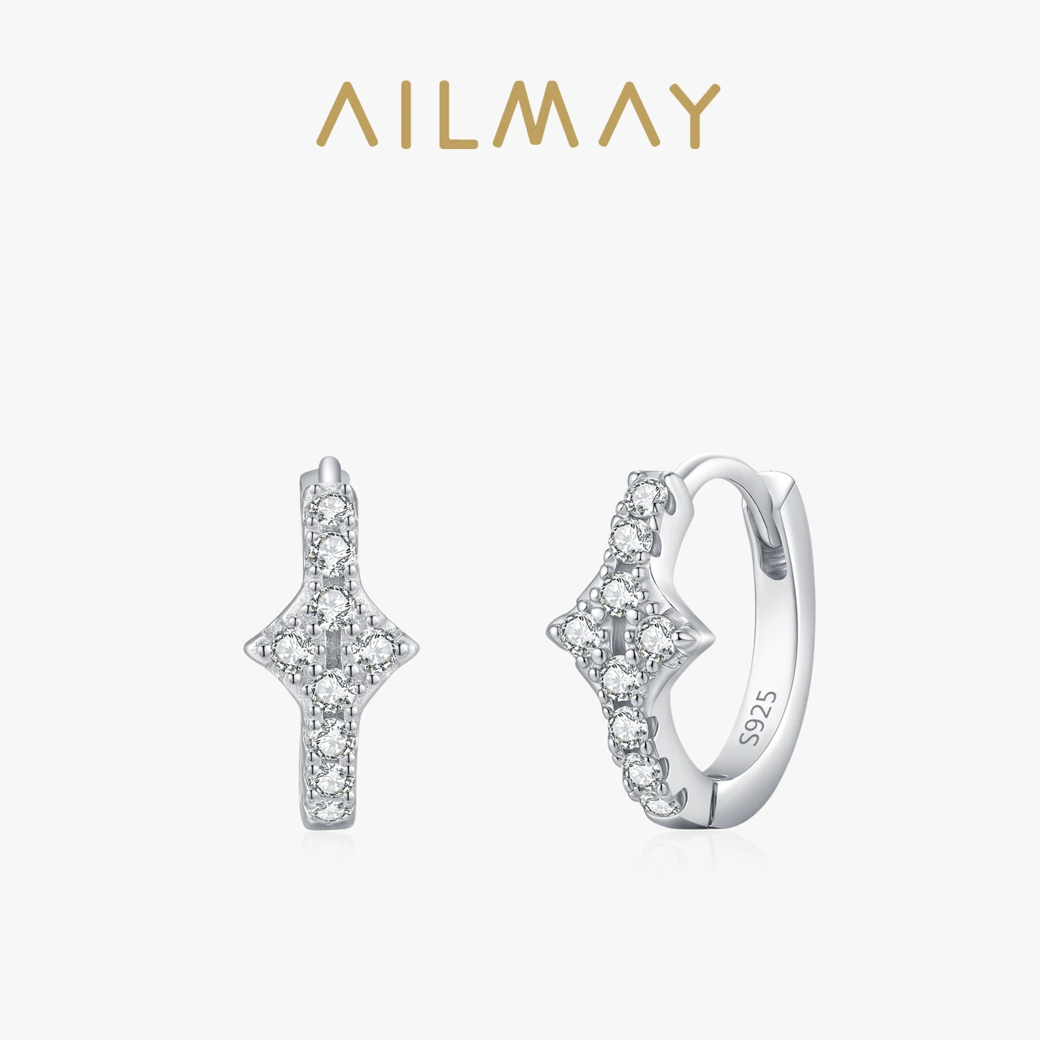 Ailmay Fashion 925 Sterling Silver Sparkling Four-pointed Star Hoop Earrings For Women Statement Jewelry Gift