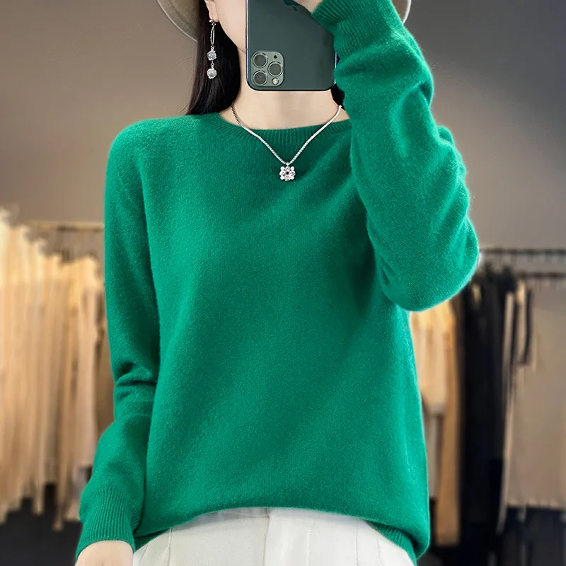 New Fashion Autumn And Winter Merino Wool Pullover Sweater Solid Color Long Sleeve Basic Thermal Top 100% Pure Wool SweaterWQ012