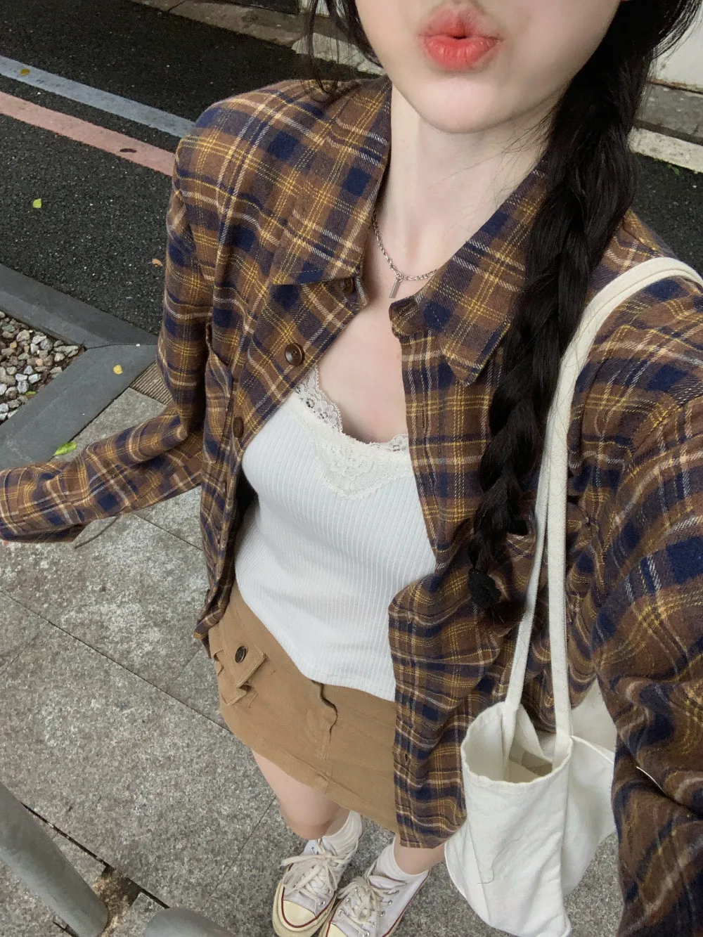 

Женская свободная рубашка Kumikumi с длинными рукавами в повседневном стиле, с клетчатым узором, с эффектом похудения, модный топ на весенний сезон