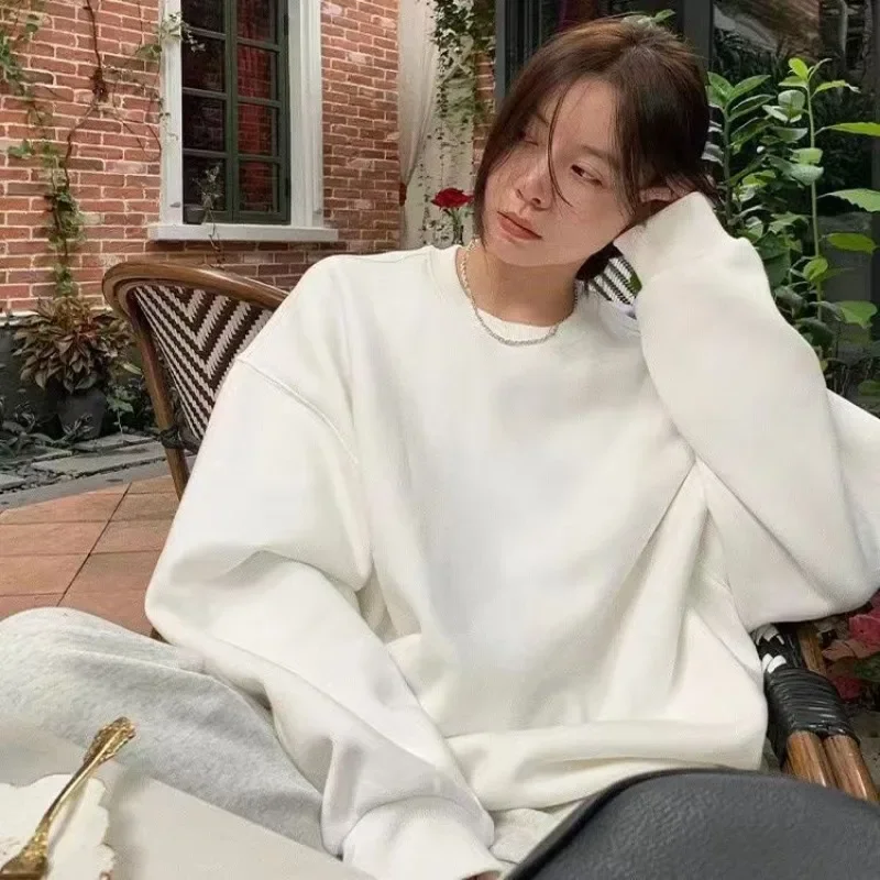 Spring Korean Women Casual Solid Sweatshirts Fashion Long Sleeve Loose Hoodies Streetwear Spring Winter Oversized Pullover Y2k