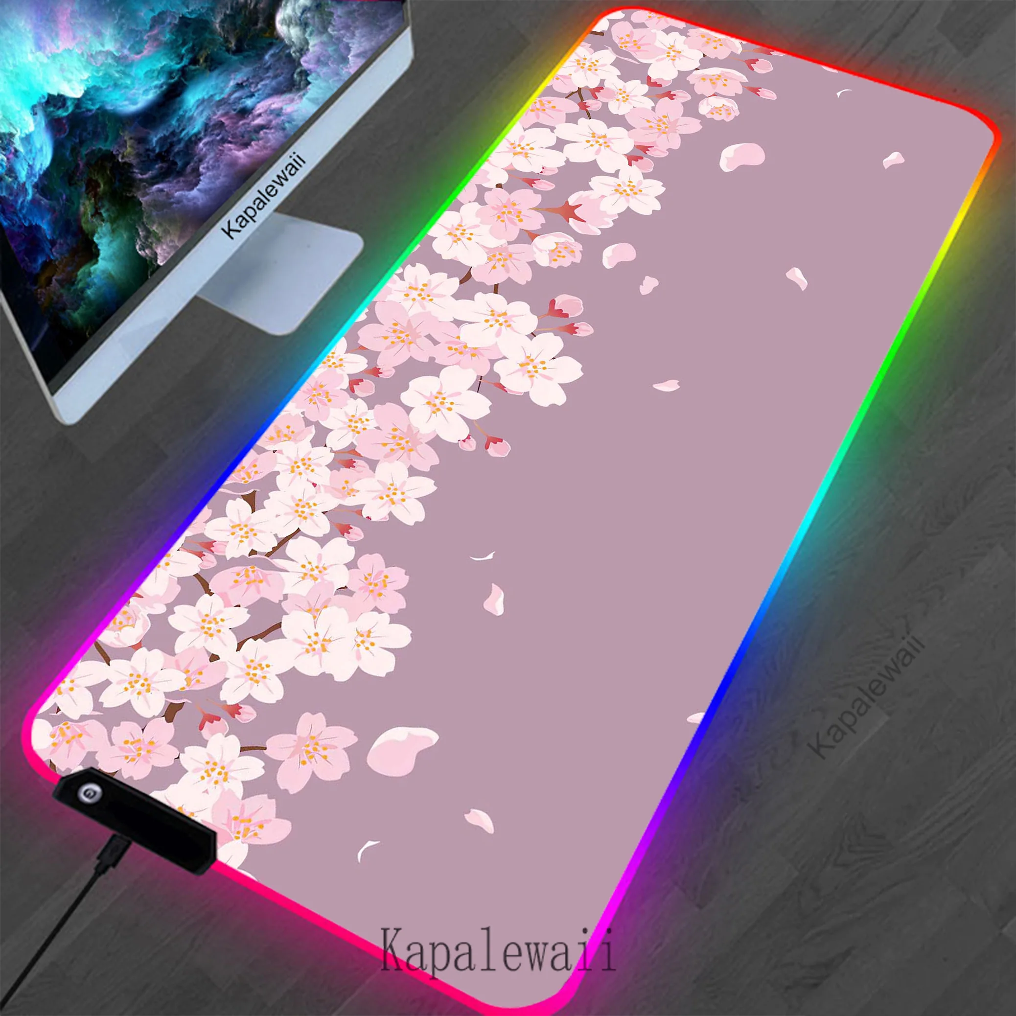 

RGB LED Sakura Mousepad Mouse Pad XXL Anti-slip Mousepad Rubber Keyboard Pads Gaming Setup Accessories Mouse Mat 900x400mm