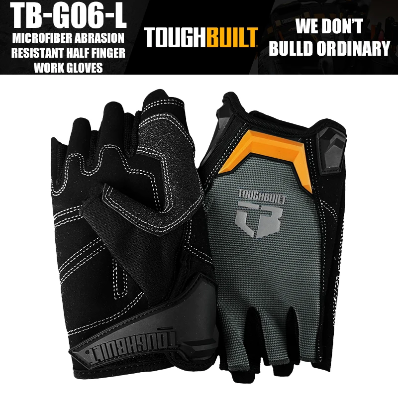 ToughBuilt TB-G06-L Microfiber Abrasion Resistant Half Finger Work Gloves Protective Tools Accessories